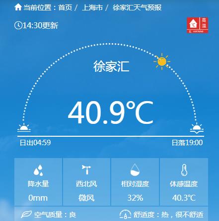 上海高温预警，气温已升40℃以上